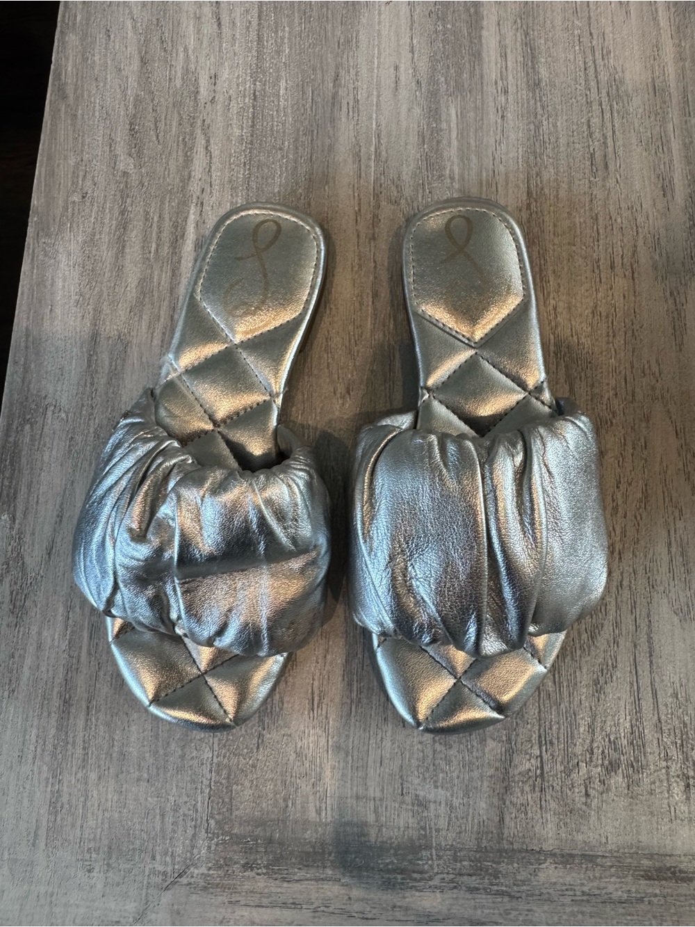 Metallic Silver Quilted Slide Sandals - Girl’s